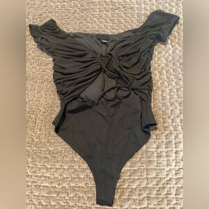 h:ours Black Ruched Bodysuit